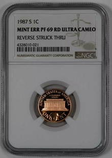 1987 S PROOF LINCOLN MEMORIAL CENT 1C NGC PF 69 RED ULTRA CAMEO - ERROR: 1987 S PROOF LINCOLN MEMORIAL CENT 1C NGC PF 69 RED ULTRA CAMEO - ERROR Certification: NGC Composition: Copper Grade: PF-69 Year: 1987 Circulated/Uncirculated: Uncirculated Strike Type: PR Mint