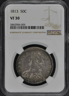 1813 Capped Bust Lettered Edge 50C NGC: 1813 Capped Bust Lettered Edge 50C NGC Certification: NGC Certification Number: 5842906005 Grade: VF30 Year: 1813 Circulated/Uncirculated: Circulated Strike Type: Business Mint Location: