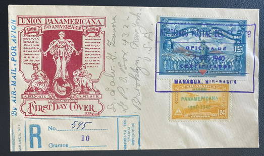 1940 Managua Nicaragua First Day Cover FDC Pan-American Union 50th: 1940 Managua Nicaragua First Day Cover FDC Pan-American Union 50th Type: First Day Cover Place of Origin: Nicaragua Quality: Used Grade: Ungraded Country/Region of Manufacture: Nicaragua