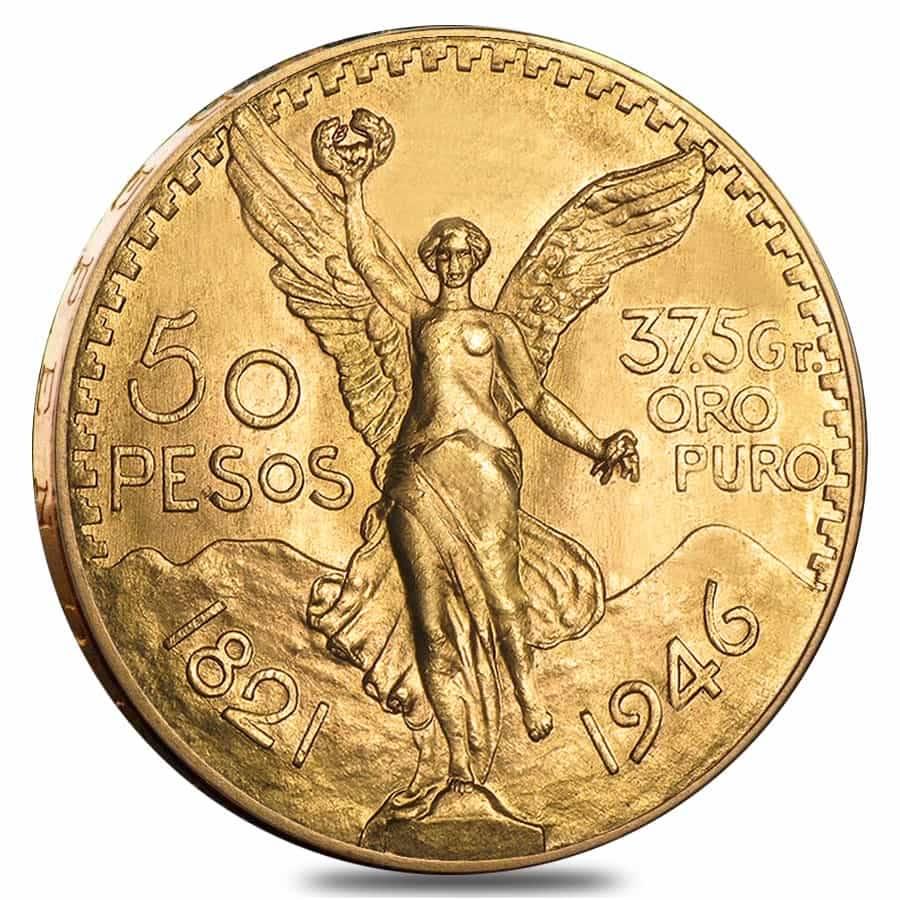 1946 Mexico 50 Pesos Gold Coin AU/BU: 1946 Mexico 50 Pesos Gold Coin AU/BU Year: 1946 Condition: Almost/Brilliant Uncirculated IRA Approved: Yes Purity: .900 Denomination: 50 Pesos Actual Weight: 1.2057 troy oz Gross Weight : 37.5 grams D