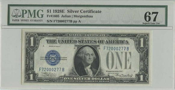1928E $1 Silver Certificate FR#1605 PMG 67 Superb Gem