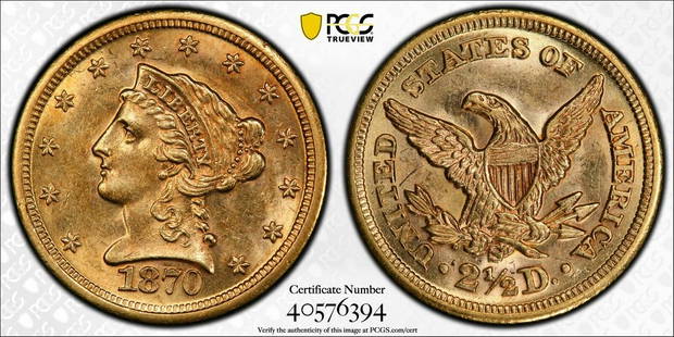 1870 S LIBERTY HEAD QUARTER EAGLE $2.50 GOLD PCGS MS 62 MINT STATE UNC: 1870 S LIBERTY HEAD QUARTER EAGLE $2.50 GOLD PCGS MS 62 MINT STATE UNC Certification: PCGS Composition: Gold Grade: MS-62 Year: 1870 Circulated/Uncirculated: Uncirculated Strike Type: MS Mint