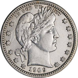 1909-P Barber Quarter: 1909-P Barber Quarter Certification: Uncertified Circulated/Uncirculated: Circulated Mint Location: Philadelphia Composition: Silver Year: 1909 Pre-Owned The MYNT Guarantee: All items in this