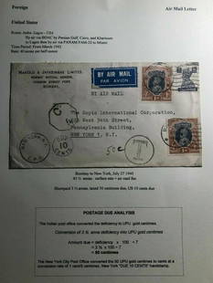 1945 Bombay India Airmail Commercial Cover To New York USA Postage: 1945 Bombay India Airmail Commercial Cover To New York USA Postage Quality: Used Type: Cover Country/Region of Manufacture: India Place of Origin: India (until 1947) Grade: Ungraded Certification: