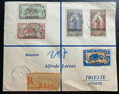 1924 Douala French Cameroon Registered Cover To Triest: 1924 Douala French Cameroon Registered Cover To Triest Region: French Cameroons Grade: Ungraded Quality: Used Place of Origin: France & Colonies Type: Cover Country/Region of Manufacture: Italy