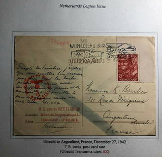 1942 Utrecht Netherlands Postcard Chemical Censored Cover To Angoulime: 1942 Utrecht Netherlands Postcard Chemical Censored Cover To Angoulime Region: Netherlands Quality: Used Type: Cover Country/Region of Manufacture: France Place of Origin: Netherlands & Colonies