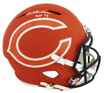 Bears Dick Butkus "HOF 79" Signed Amp Full Size Speed Rep Helmet JSA: Bears Dick Butkus "HOF 79" Signed Amp Full Size Speed Rep Helmet JSA Sport: Football-NFL Product: Helmet Original/Reprint: Original Player: Dick Butkus Team: Chicago Bears Autograph Authentication:
