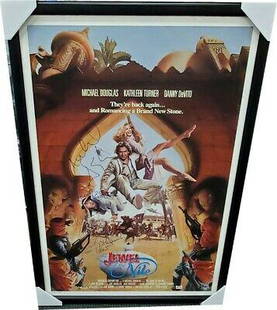 Michael Douglas Danny Devito Kathleen Turner Signed Poster Framed Jewel of Nile: Michael Douglas Danny Devito Kathleen Turner Signed Poster Framed Jewel of Nile Industry: Movies Object Type: Photograph Original/Reproduction: Original Autograph Authentication: Beckett