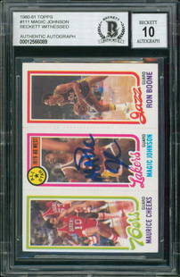 Lakers Magic Johnson Signed 1981 Topps #111 Rookie Card Auto Grade 10! BAS: Lakers Magic Johnson Signed 1981 Topps #111 Rookie Card Auto Grade 10! BAS Graded: Yes Sport: Basketball-NBA Team: Los Angeles Lakers League: NBA Certification Number: 12566089 PRODUCT_COA: Beckett
