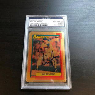 1990 Topps Nolan Ryan Signed Autographed Porcelain Card PSA DNA COA: 1990 Topps Nolan Ryan Signed Autographed Porcelain Card PSA DNA COA Autograph Authentication: Professional Sports (PSA/DNA) Product: Ball Original/Reprint: Original Sport: Baseball-MLB PLEASE