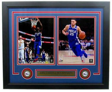 Joel Embiid Ben Simmons Unsigned Collage Framed: Joel Embiid Ben Simmons Unsigned Collage Framed Sport: Basketball-NBA Product: Photo Original/Reprint: Original Team: Philadelphia 76ers PLEASE NOTE: Framed Large or heavy Items do not have