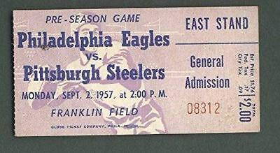 Philadelphia Eagles Vs. Pittsburgh Steelers Ticket Stub Sept. 2, 1957 123938: Philadelphia Eagles Vs. Pittsburgh Steelers Ticket Stub Sept. 2 1957 123938 Sport: Football-NFL Original/Reproduction: Original PLEASE NOTE: Framed Large or heavy Items do not have shipping