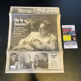Al Pacino Signed Autographed Newspaper With JSA COA: Al Pacino Signed Autographed Newspaper With JSA COA Autograph Authentication: James Spence (JSA) Signed: Yes Industry: Movies Original/Reproduction: Original Object Type: Photograph PLEASE