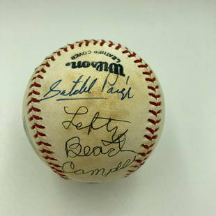 Satchel Paige & Willie Mays Negro League HOF Legends Signed Baseball JSA COA: Satchel Paige & Willie Mays Negro League HOF Legends Signed Baseball JSA COA Product: Ball Sport: Baseball-MLB Autograph Authentication: James Spence (JSA) Original/Reprint: Original PLEASE