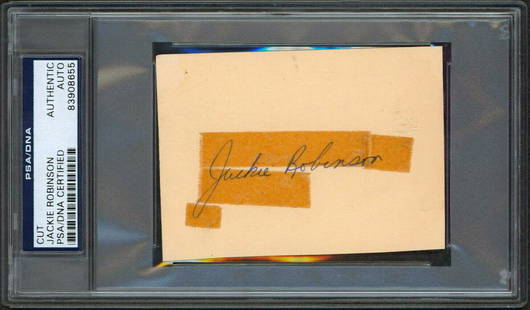 Dodgers Jackie Robinson Signed 3.75x3.85 Cut Signature PSA/DNA: Dodgers Jackie Robinson Signed 3.75x3.85 Cut Signature PSA/DNA Sport: Baseball-MLB Product: Not Available Original/Reprint: Original Player: Jackie Robinson Autograph Authentication: PSA Team: