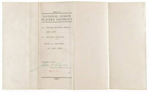 Historic 1920 Grover Alexander Signed Chicago Cubs Contract Triple Crown Season: Historic 1920 Grover Alexander Signed Chicago Cubs Contract Triple Crown Season Product: Ball Sport: Baseball-MLB Autograph Authentication: James Spence Authentication (JSA) Team: Chicago Cubs 