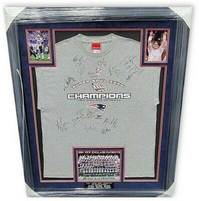 Tom Brady Signed Auto T-Shirt Team Signed 1st Patriots Win 2002 Champions Framed: Tom Brady Signed Auto T-Shirt Team Signed 1st Patriots Win 2002 Champions Framed Sport: Football-NFL Product: Jersey Original/Reprint: Original Player: Tom Brady Team: New England Patriots Autograph A