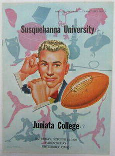 1950 Susquehanna University vs. Juniata College Football Program 143556: 1950 Susquehanna University vs. Juniata College Football Program 143556 Team: Susquehanna University Juniata College Original/Reproduction: Original League: NCAA PLEASE NOTE: Framed Large or