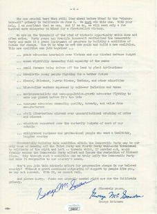 George McGovern Autographed Personal Letter Presidential Candidate JSA JJ40527: George McGovern Autographed Personal Letter Presidential Candidate JSA JJ40527 Autograph Authentication: James Spence (JSA) Original/Reproduction: Original Player: George McGovern PLEASE NOTE: