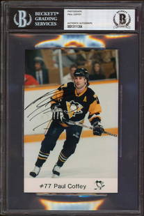 Penguins Paul Coffey Signed 4x6 Photo Autographed BAS: Penguins Paul Coffey Signed 4x6 Photo Autographed BAS Sport: Hockey-NHL Product: Photo Original/Reprint: Original Player: Paul Coffey Team: Pittsburgh Peguins Autograph Authentication: Beckett