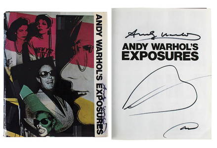 Andy Warhol Double Signed "Exposures" Book w/ Hand Drawn Sketch BAS