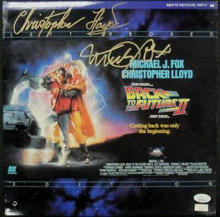 Back to the Future II Signed Laserdisc Cover Michael J Fox Chrisopher Lloyd JSA: Back to the Future II Signed Laserdisc Cover Michael J Fox Chrisopher Lloyd JSA Industry: Movies Original/Reproduction: Original Signed by: Michael J Fox Christopher Lloyd Autograph