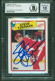 Red Wings Steve Yzerman Signed 1988 Topps #196 Card Auto Graded 10! BAS: Red Wings Steve Yzerman Signed 1988 Topps #196 Card Auto Graded 10! BAS Graded: Yes Sport: Ice Hockey Team: Detroit Red Wings League: NHL Certification Number: 13415407 PRODUCT_COA: Beckett