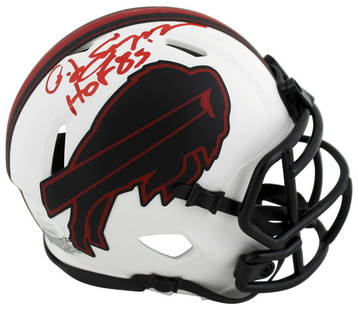 Bills O.J. Simpson "HOF 85" Signed Lunar Speed Mini Helmet JSA: Bills O.J. Simpson "HOF 85" Signed Lunar Speed Mini Helmet JSA Sport: Football-NFL Product: Helmet Original/Reprint: Original Player: O.J. Simpson Team: Buffalo Bills Autograph Authentication: JSA