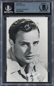Marlon Brando  Signed 3.5x5.5 Black & White Photo Postcard BAS