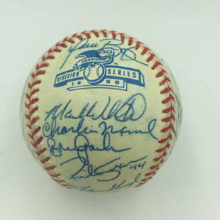 1998 Cleveland Indians Team Signed Postseason Baseball 32 Sigs Jim Thome JSA COA: 1998 Cleveland Indians Team Signed Postseason Baseball 32 Sigs Jim Thome JSA COA Autograph Authentication: James Spence (JSA) Product: Ball Original/Reprint: Original Sport: Baseball-MLB PLEASE