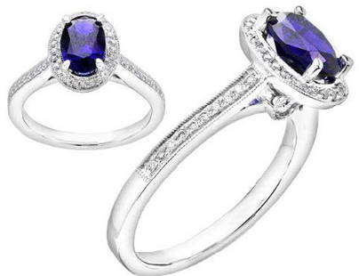Iolite And Diamond Ring 14k White Gold: Iolite And Diamond Ring 14k White Gold Beautifully Crafted Halo Ring Featuring Oval Iolite Gemstone And Diamond Ring In 14k White Gold 14k White Gold 1 Oval Iolite=8x6mm 46 Round Brillant=1/5ctw