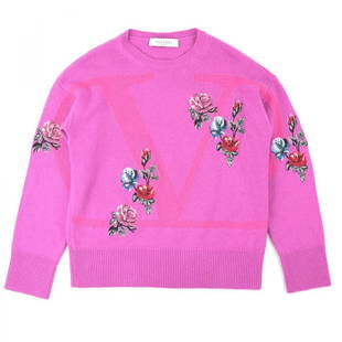 Valentino Rose Embroidered V Cashmere Knit Sweater XS Ladies Pink Purple: Valentino Rose Embroidered V Cashmere Knit Sweater XS Ladies Pink Purple Brand: Valentino Type: Sweater Gender: Women Material: Cashmere100% Cashmere: 100% Size: XS Length: 54cm / 21.25 