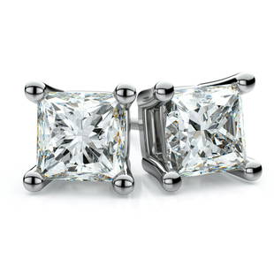 18k White Gold 4-prong Princess Diamond Stud Earrings (1.06 Ct. T.w., Si1-2 Clarity, H-i Color): 18k White Gold 4-prong Princess Diamond Stud Earrings (1.06 Ct. T.w., Si1-2 Clarity, H-i Color) These Enchanting Diamond Stud Earrings Come Set In 18k White Gold Metal With A 4-prong Setting And