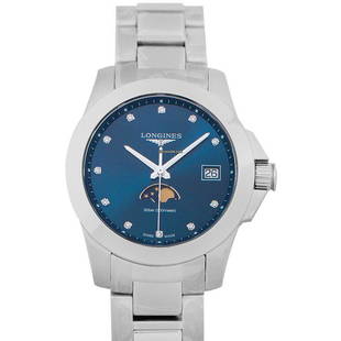 Longines Conquest Quartz Blue Dial Diamond Hour Markers Ladies Watch - L33814976: Longines Conquest Quartz Blue Dial Diamond Hour Markers Ladies Watch - L33814976 Brand: Longines Model: Conquest Dealer product code: 11556A Movement: Quartz Case material: Steel Bracelet material: