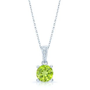 Peridot And Diamond Pendant: Peridot And Diamond Pendant 14k White Gold Pendant With 1 Round Peridot 6mm And 4 Round Brillian Diamonds Weighing 0.03 Carats With A 17 Inch Baby Curb Chain 14k White Gold Pendant With 1 Round