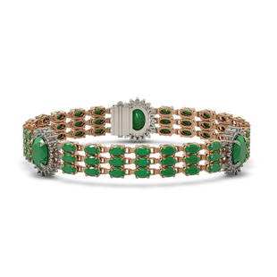 32.98 ctw Emerald & Diamond Bracelet 14K Rose Gold: 32.98 ctw Emerald & Diamond Bracelet 14K Rose Gold 32.98 ctw Emerald & Diamond Bracelet 14K Rose Gold Designer Brand Luxury Jewelrymade in the USA Suggested Retail Price: $22050 .Item: Emerald