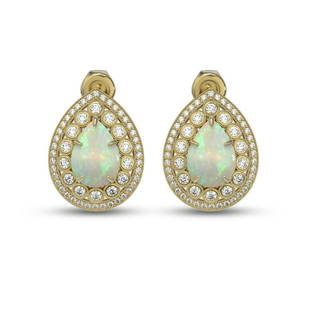 7.88 ctw Certified Opal & Diamond Victorian Earrings 14K Yellow Gold: 7.88 ctw Certified Opal & Diamond Victorian Earrings 14K Yellow Gold 7.88 ctw Certified Opal & Diamond Victorian Earrings 14K Yellow Gold Designer Brand Luxury Jewelrymade in the USA Suggested