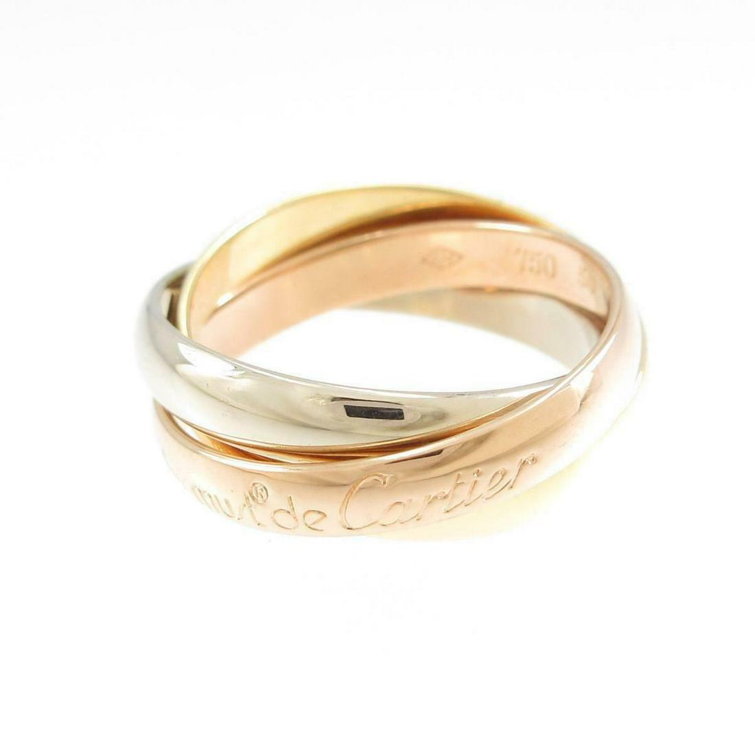 Cartier Trinity Ring: Cartier Trinity Ring Brand: Cartier Style: Ring Material: 750 Three color Gender: Ladies Size: 10.0 (JPN size) (50) Accessories: No case No Warranty Card Main Stone: No stone ActualSize: W : 7.0mm Wid