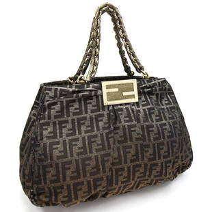 Fendi Tote Bag Zucca Mia 8BR616 Gold Dark Brown Canvas Women's Chain: Fendi Tote Bag Zucca Mia 8BR616 Gold Dark Brown Canvas Women's Chain Brand: Fendi Line: Zucca Type: Tote bag Gender: Women Material: Canvas Canvas: Color: Dark brown Gold Size (HxWxD): 29cm