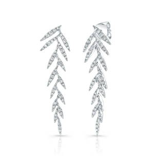 Diamond Pave Laurel Leaves Dangling Earrings In 14k White Gold: Diamond Pave Laurel Leaves Dangling Earrings In 14k White Gold Diamond Pave Laurel Leaves Dangling Earrings In 14k White Gold 14k White Gold Earrings With 102 Round Brilliant Diamonds Weighing