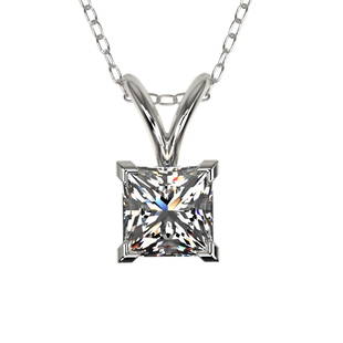 0.50 ctw Certified VS/SI Quality Princess Diamond Necklace 10k White Gold: 0.50 ctw Certified VS/SI Quality Princess Diamond Necklace 10k White Gold 0.50 ctw Certified VS/SI Quality Princess Diamond Necklace 10k White Gold Designer Brand Luxury Jewelrymade in the USA 