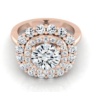 1 3/4ctw Round Diamond Double Halo Engagement Ring In 14k Rose Gold, Igi-certified: 1 3/4ctw Round Diamond Double Halo Engagement Ring In 14k Rose Gold, Igi-certified Exquisitely Handcrafted, This Igi-certified Double Halo Diamond Engagement Ring Showcases A 0.75 Carat Round