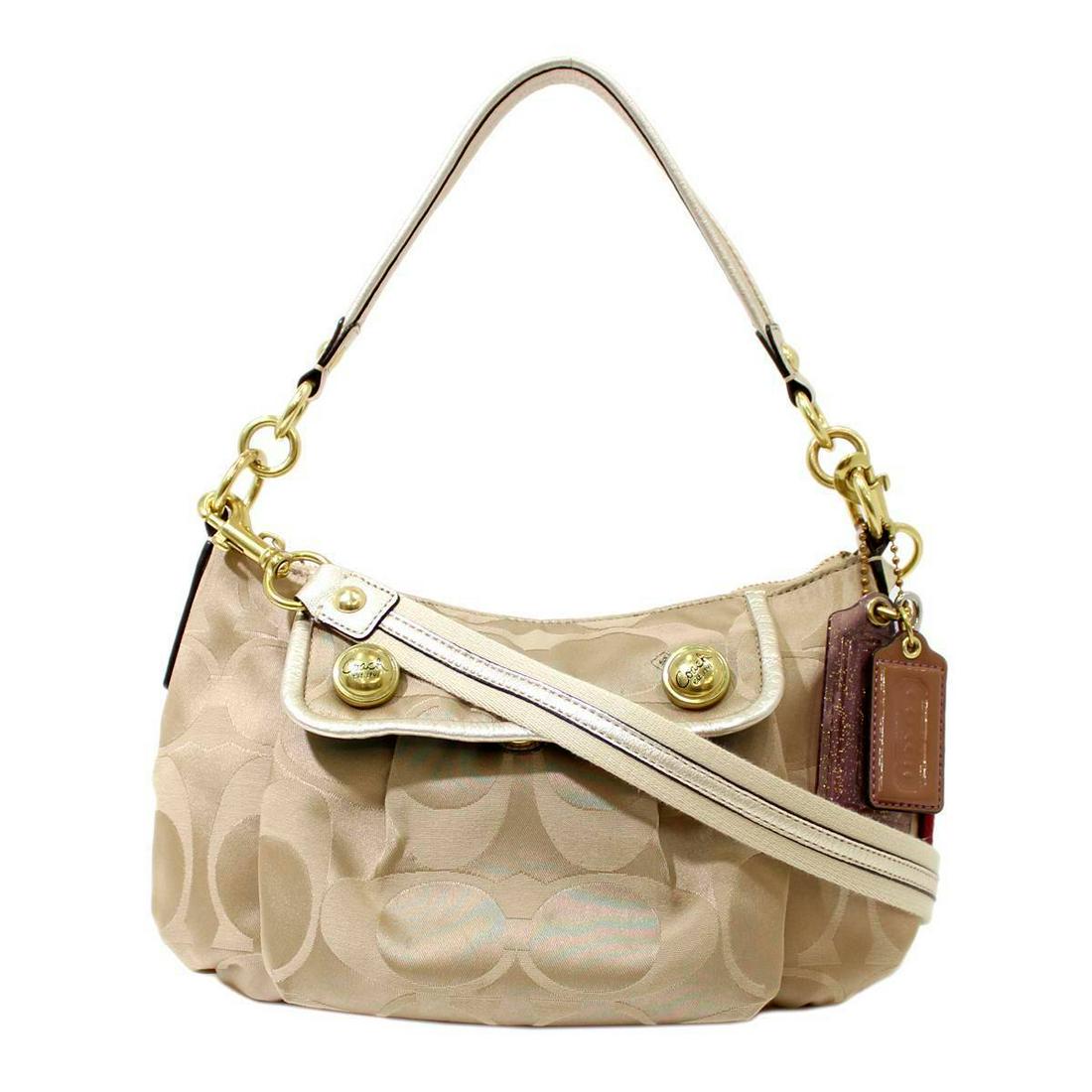 COACH Coach Poppy Signature 2WAY Shoulder Bag: COACH Coach Poppy Signature 2WAY Shoulder Bag Brand: Coach Model: Poppy signature Type: Shoulder bag Color: Beige Closure: Zipper Outer Pocket: Zipper pocket Zipper pocket: Size (HxWxD): 8cm x 25cm x
