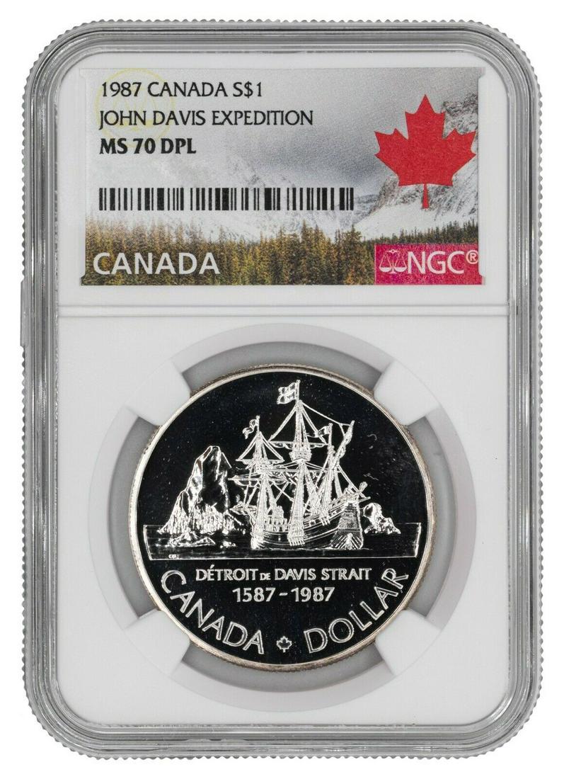 1987 JOHN DAVIS EXPEDITION CANADA SILVER DOLLAR $1 NGC CERT MS 70 DPL PROOF: 1987 JOHN DAVIS EXPEDITION CANADA SILVER DOLLAR $1 NGC CERT MS 70 DPL PROOF Certification: NGC Certification Number: N/A Grade: MS 70 Year: 1987 Circulated/Uncirculated: Uncirculated Strike Type: Busi