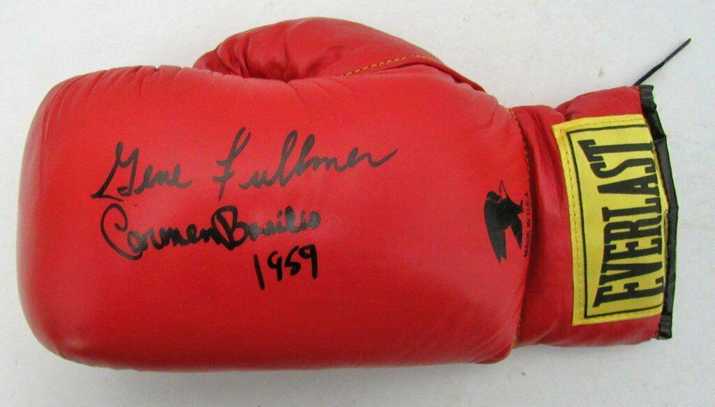 Gene Fullmer/Carmen Basilio Signed Everlast Boxing Glove(Left) JSA: Gene Fullmer/Carmen Basilio Signed Everlast Boxing Glove(Left) JSA Sport: Boxing Product: Glove Original/Reprint: Original Autograph Authentication: JSA Pre-Owned PLEASE NOTE: Framed Large or heavy It