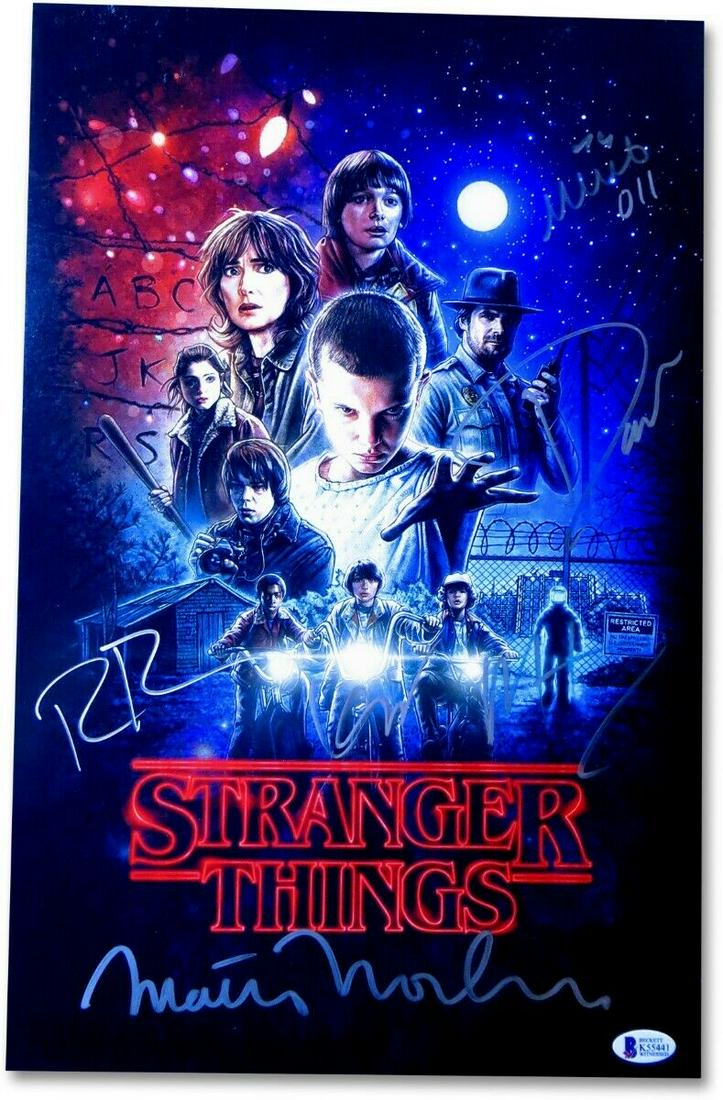 Stranger Things Cast Signed Autograph 11X17 Photo Brown Harbour Wolfhard BAS: Stranger Things Cast Signed Autograph 11X17 Photo Brown Harbour Wolfhard BAS Object Type: Photograph Industry: Television Original/Reproduction: Original Signed By: Millie Bobby BrownDavid Harbour Aut