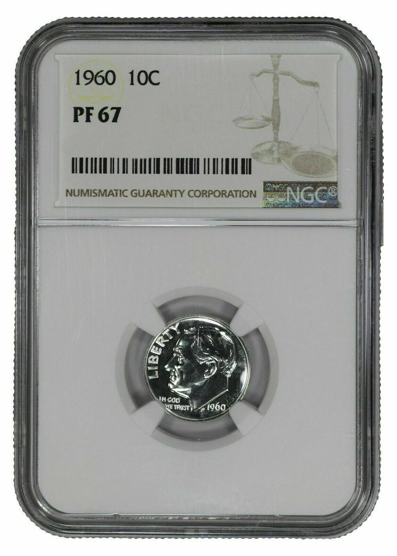 1960 PROOF ROOSEVELT DIME 10C NGC CERTIFIED PF 67 - SPOT HAZE: 1960 PROOF ROOSEVELT DIME 10C NGC CERTIFIED PF 67 - SPOT HAZE Certification: NGC Composition: Copper-Nickel Grade: PF-67 Year: 1960 Circulated/Uncirculated: Uncirculated Strike Type: PR Mint Location: