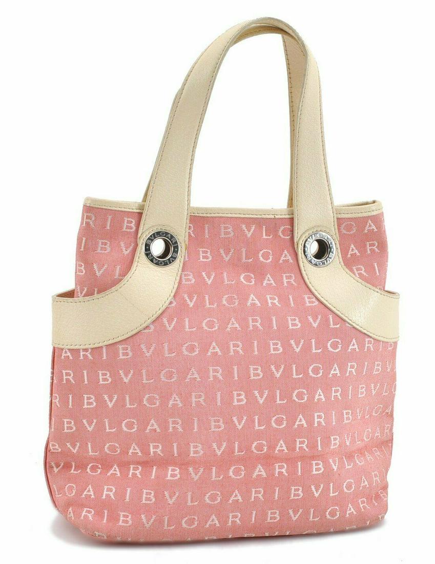 BVLGARI Canvas Leather Hand Bag Pink White: BVLGARI Canvas Leather Hand Bag Pink White Brand: BVLGARI Exterior Material: Canvas Style: Hand Bag Department: Women Exterior Color: Pink Bag Height: 9.3inches (23.5cm) Bag Depth: 4.1inches (10.5cm)