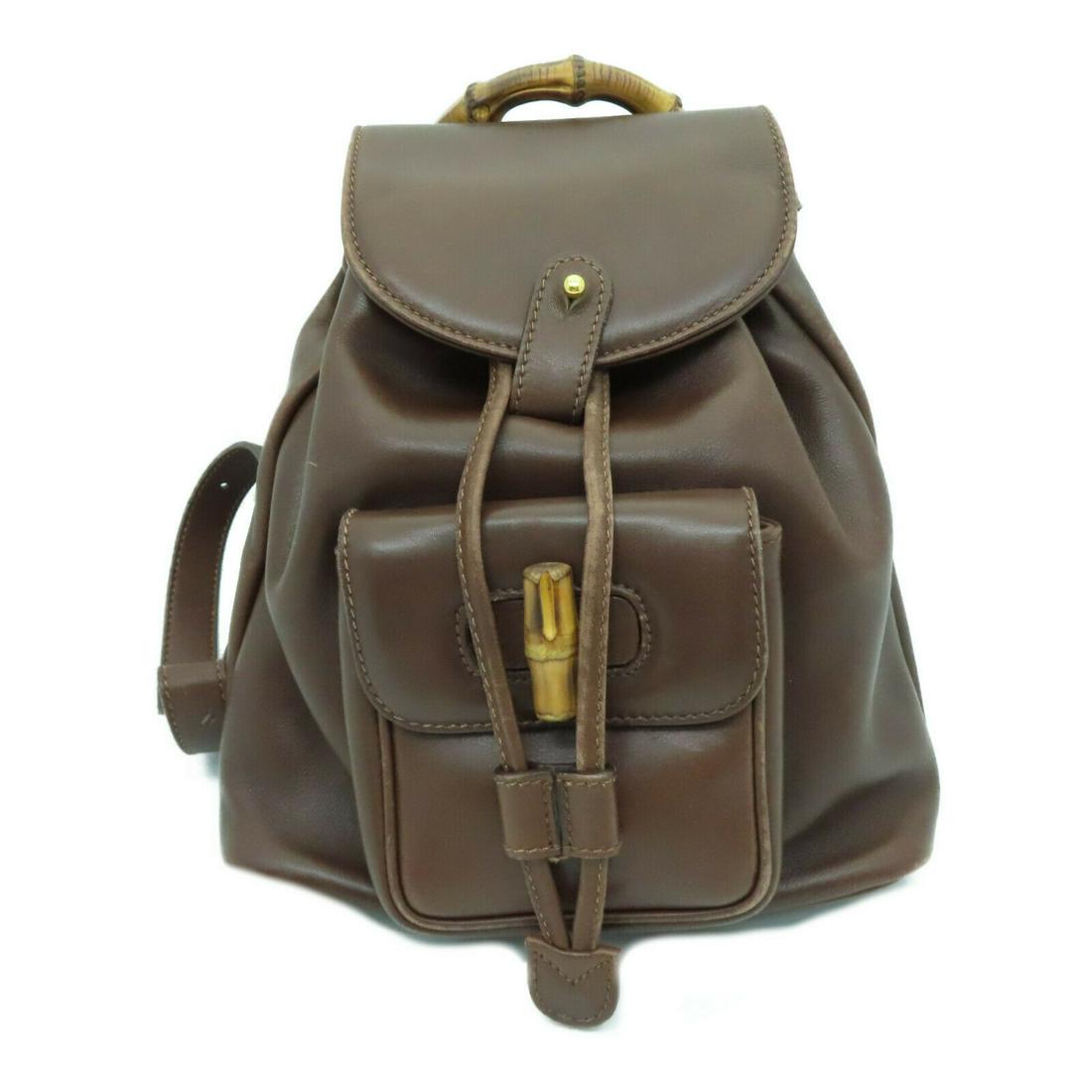 Gucci Bamboo Backpack Calfskin Leather Brown: Gucci Bamboo Backpack Calfskin Leather Brown Exterior Color: Brown Department: unisex Format: FixedPrice Frame Color: Brown Exterior Material: Calfskin (cowhide) Lining Material: Leather Bag Height: 9
