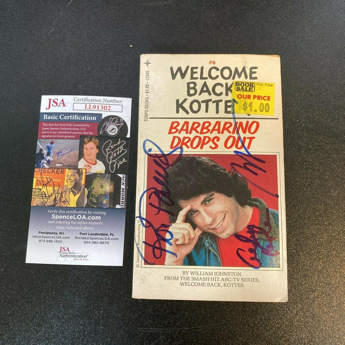 Welcome Back Kotter Cast Signed Vintage 1970's Book With JSA: Welcome Back Kotter Cast Signed Vintage 1970's Book With JSA Original/Reproduction: Original Product: Ball Sport: Baseball-MLB Original/Reprint: Original Autograph Authentication: James Spence (JSA) I